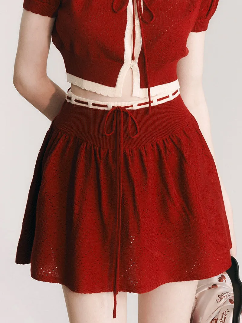 Knitted Short Cardigan & A-Line Skirt