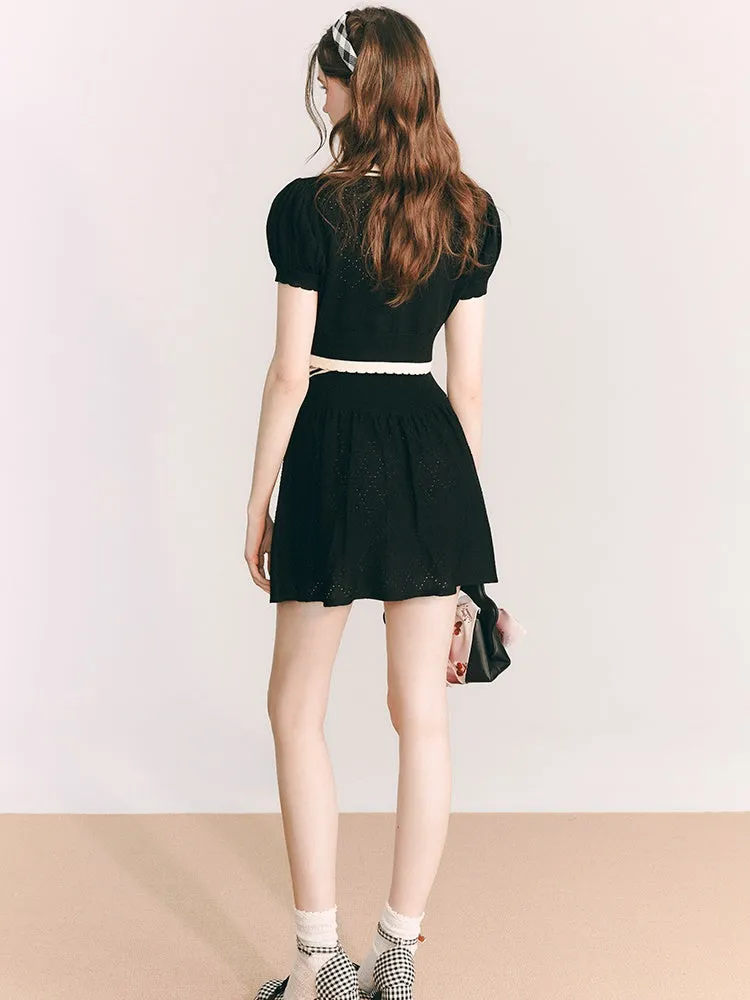 Knitted Short Cardigan & A-Line Skirt
