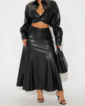 Lapel Leather Mid-Length Skirt Suit