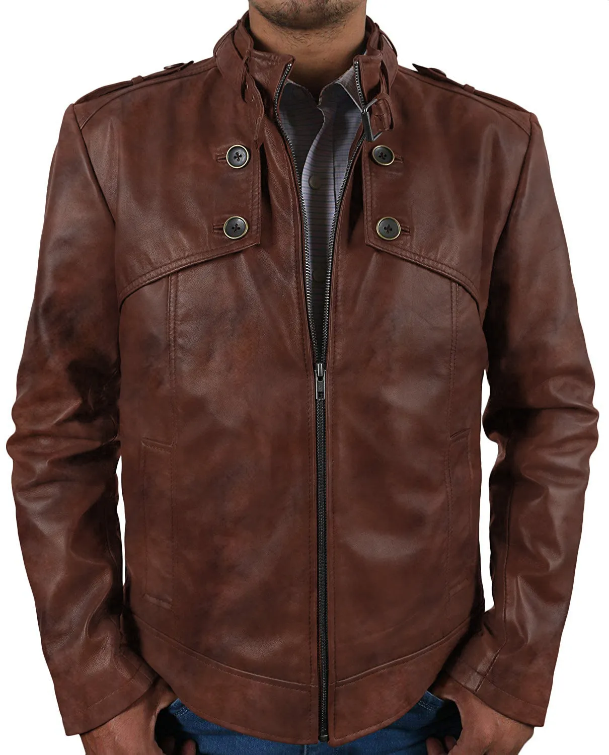Leather Jackets Hub Mens Genuine Lambskin Leather Jacket (Black, Fencing Jacket) - 1501303