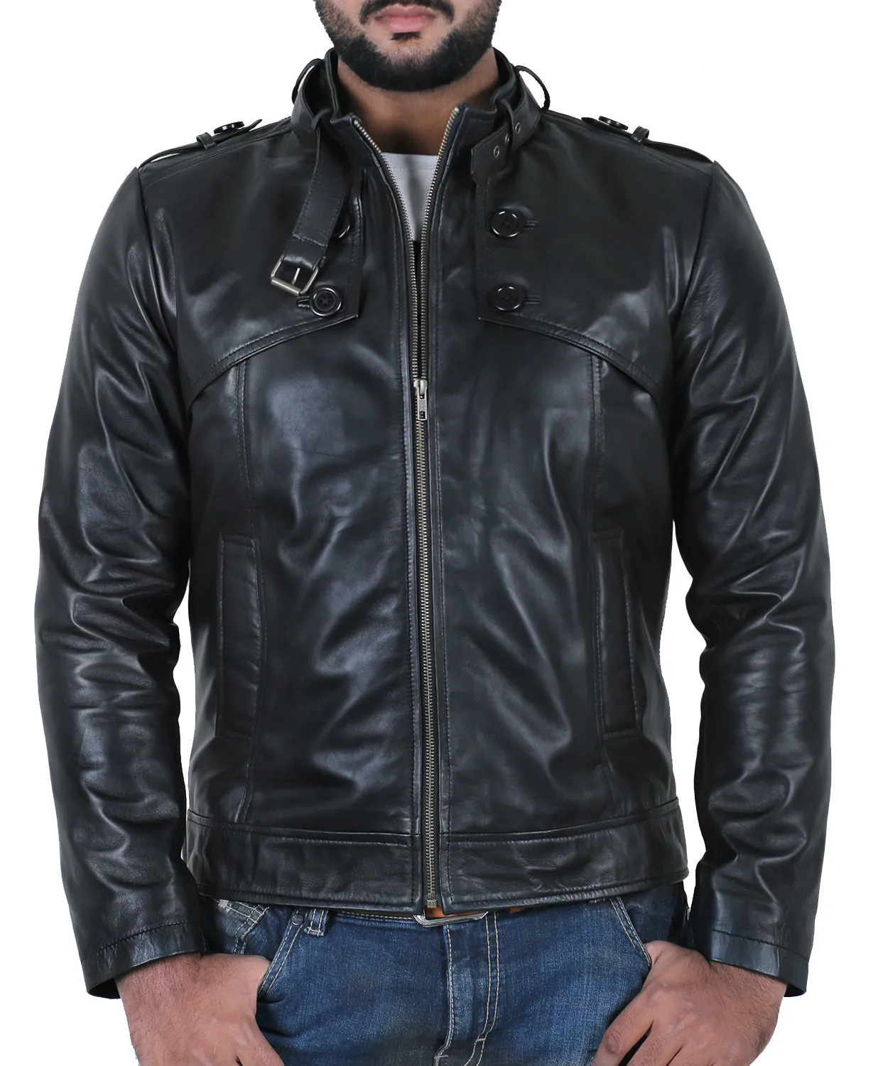 Leather Jackets Hub Mens Genuine Lambskin Leather Jacket (Black, Fencing Jacket) - 1501303
