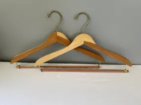 <€€ Pair Lot/2 Natural Wood Colored Hangers Suit Coat Jacket Trousers Pants Wood