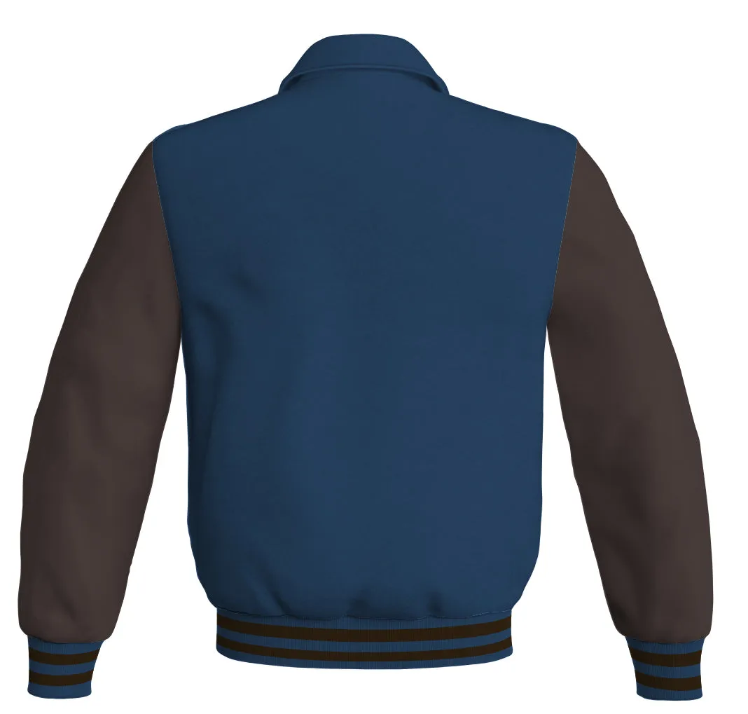 Luxury Bomber Classic Jacket Navy Blue Body and Brown Leather Sleeves
