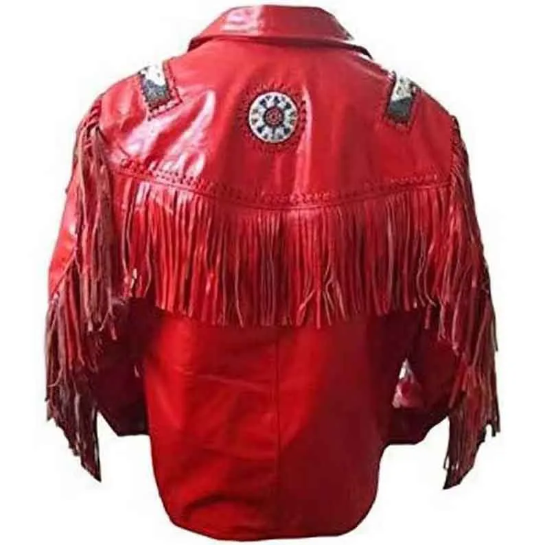 Men Cowboy Leather Jacket With Fringes