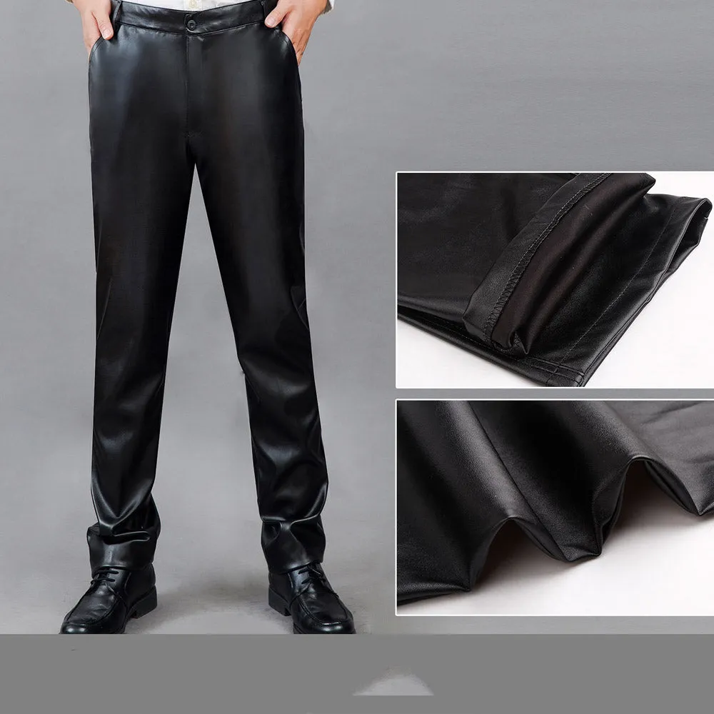 Men Leather Pants Autumn and Winter Men's Fleece-Lined Cotton Pants