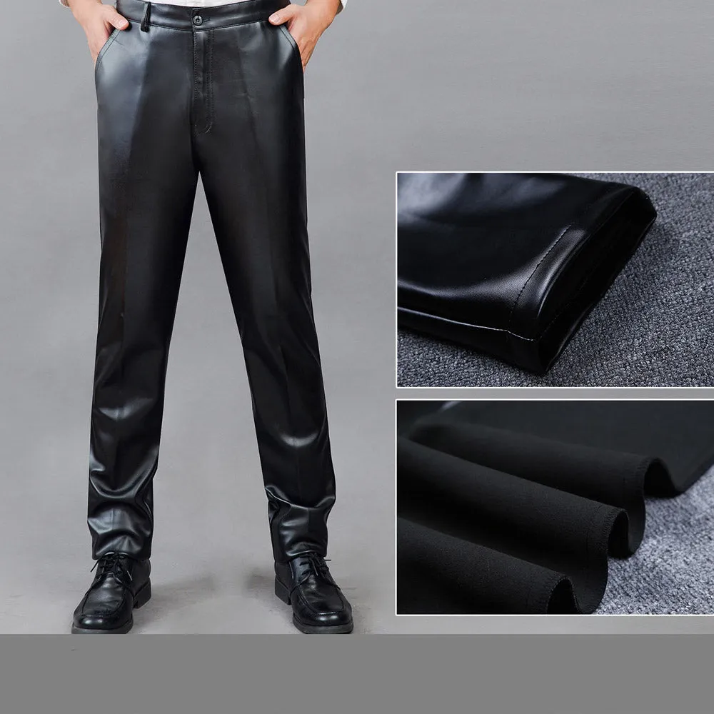 Men Leather Pants Autumn and Winter Men's Fleece-Lined Cotton Pants