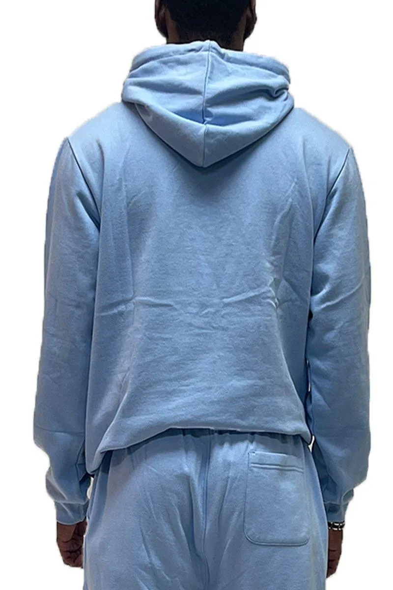 Mens Blue Color Block Pullover Hoodie