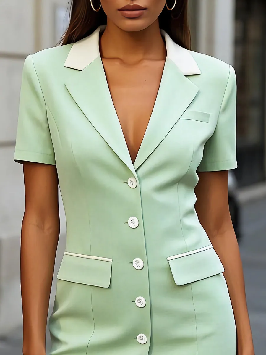 Mint Green Blazer Dress with Contrast Lapels