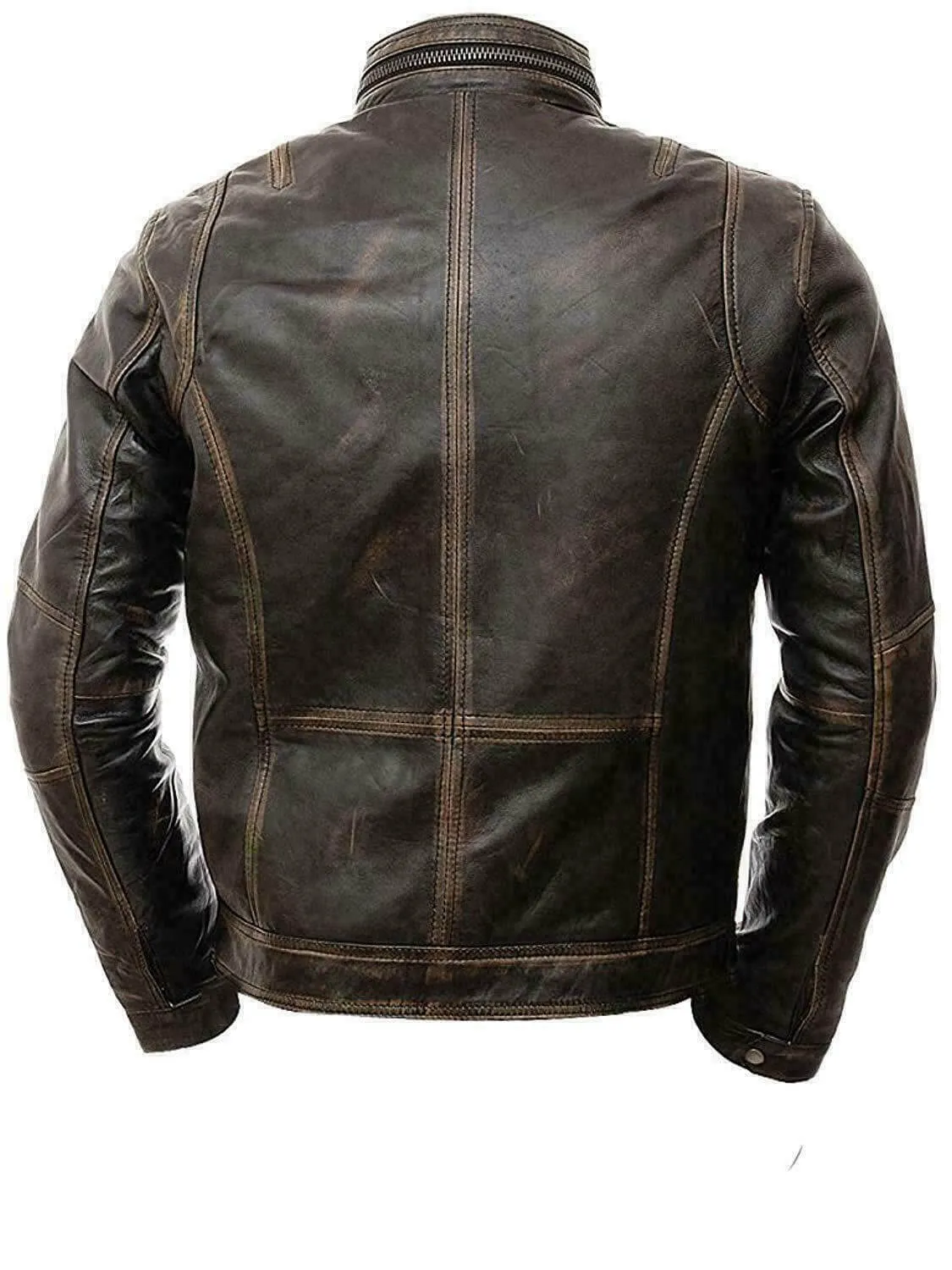 New Men's Vintage Cafe Racer Distressed Retro Biker Genuine Leather Jacket