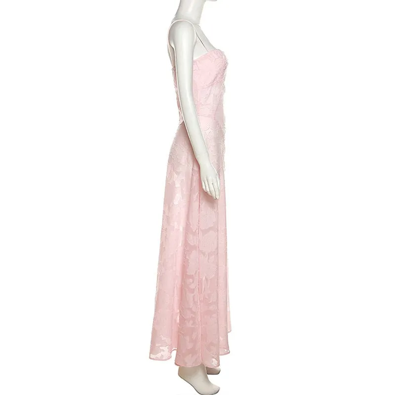 Pink Floral Stylish Lace Maxi Dress