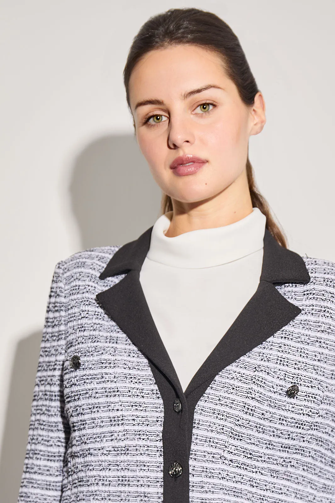 Plus Size Mixed-Media Button Front Jacket