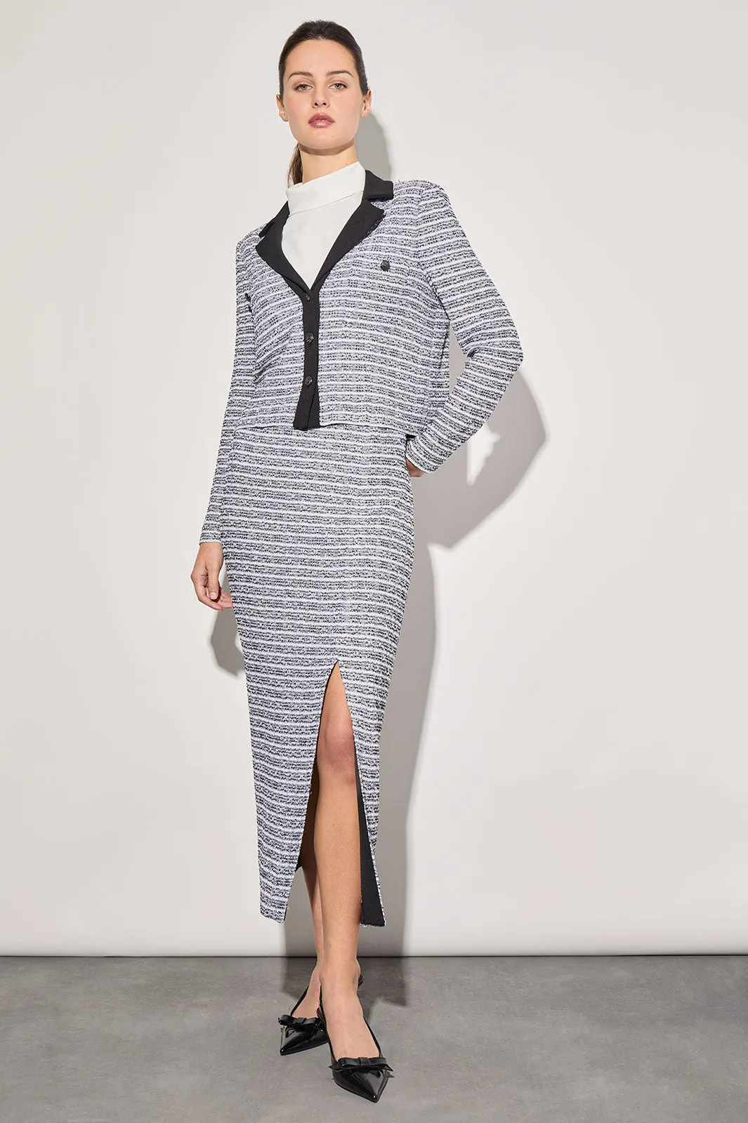 Plus Size Mixed-Media Button Front Jacket
