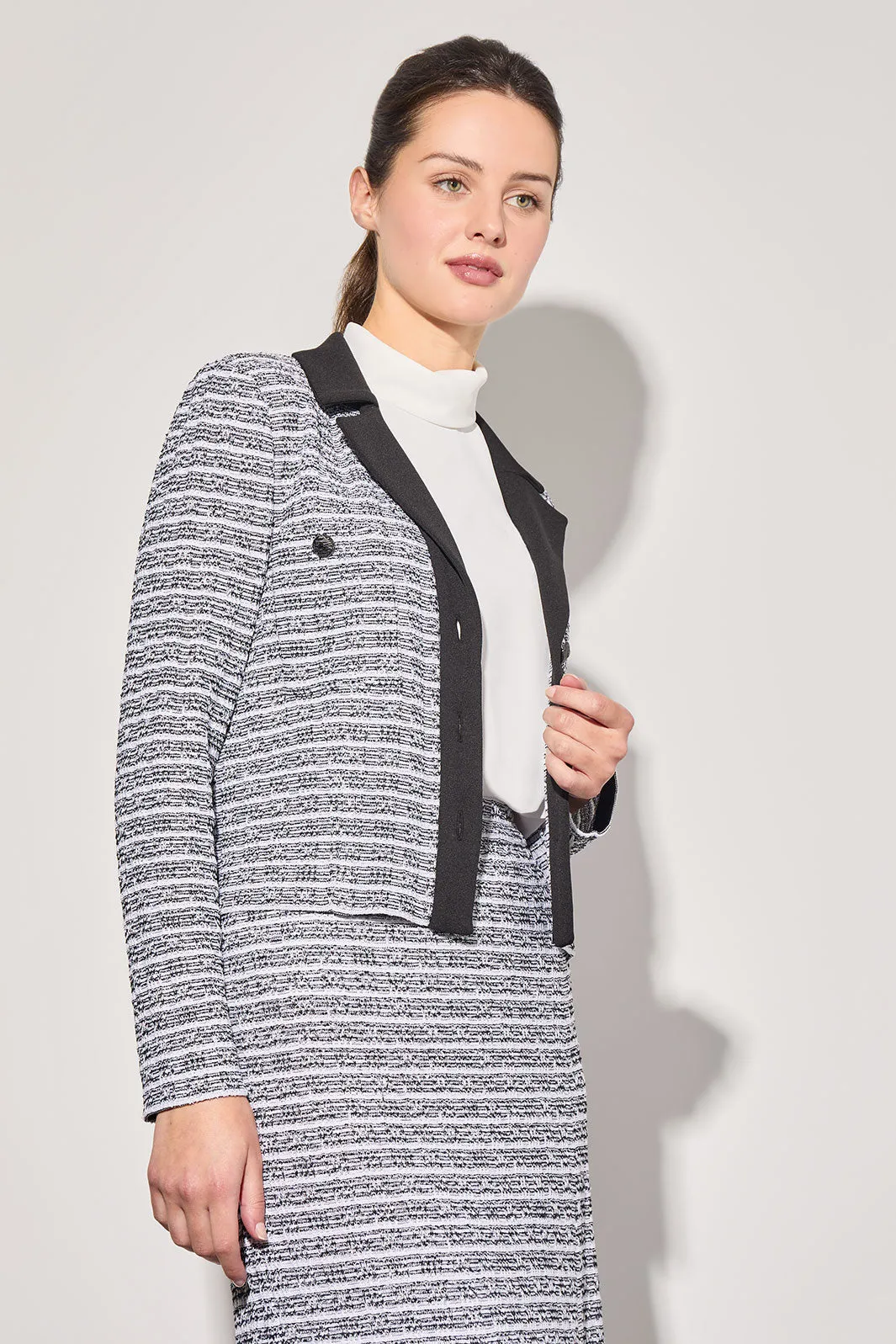 Plus Size Mixed-Media Button Front Jacket