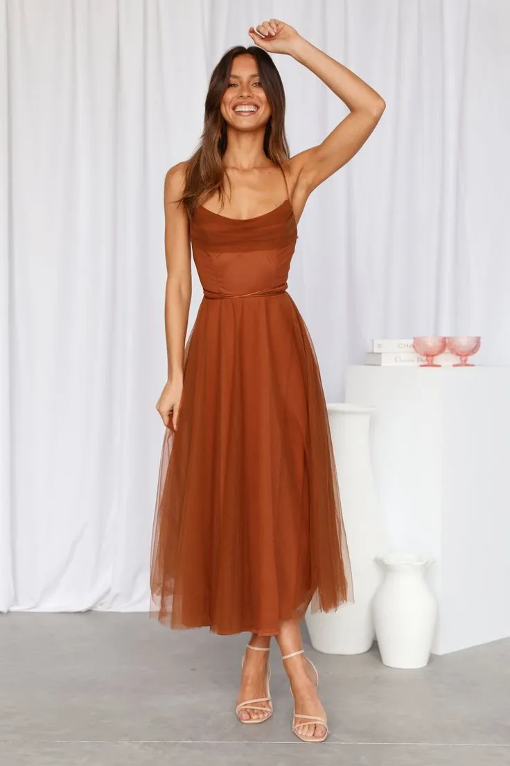 Short Coffee Brown Spaghetti Straps Party Dress