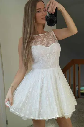 Short White French Lace Homecoming Dress
