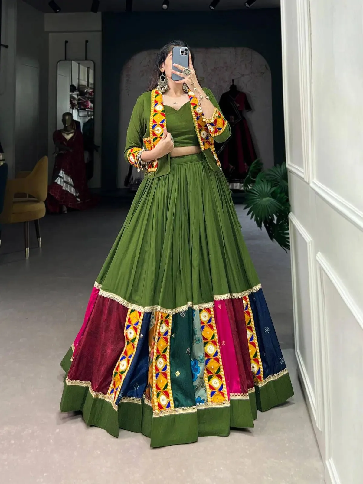 Vibrant and Mesmerizing Mahendi Green  Rayon Lehenga Choli
