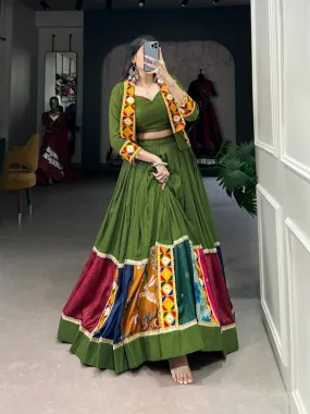 Vibrant and Mesmerizing Mahendi Green  Rayon Lehenga Choli