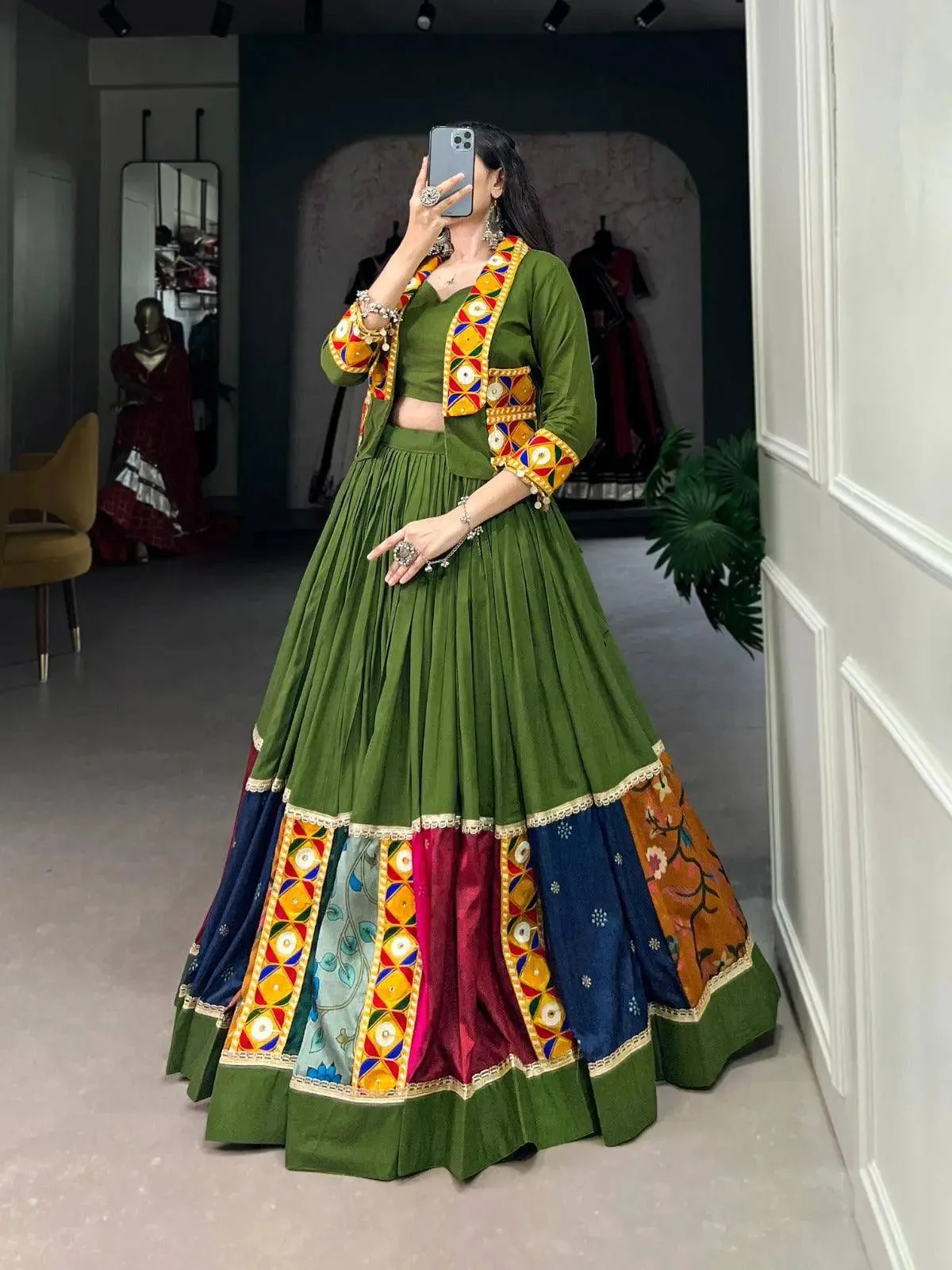 Vibrant and Mesmerizing Mahendi Green  Rayon Lehenga Choli