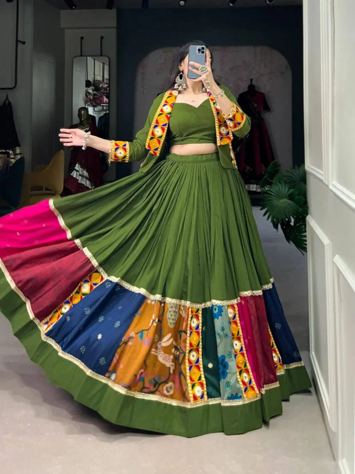 Vibrant and Mesmerizing Mahendi Green  Rayon Lehenga Choli