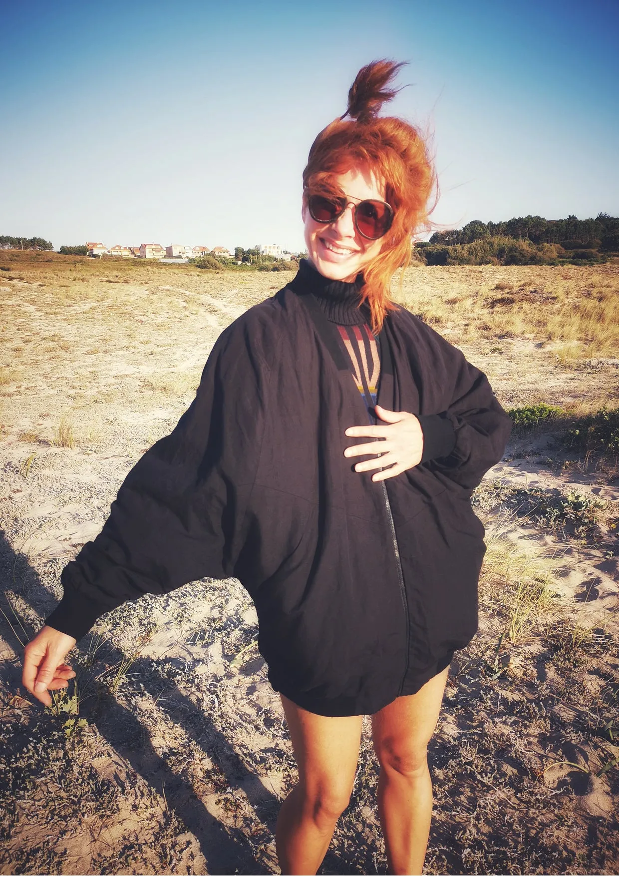 VINTAGE PILOT JACKET V NECK - LINEN black