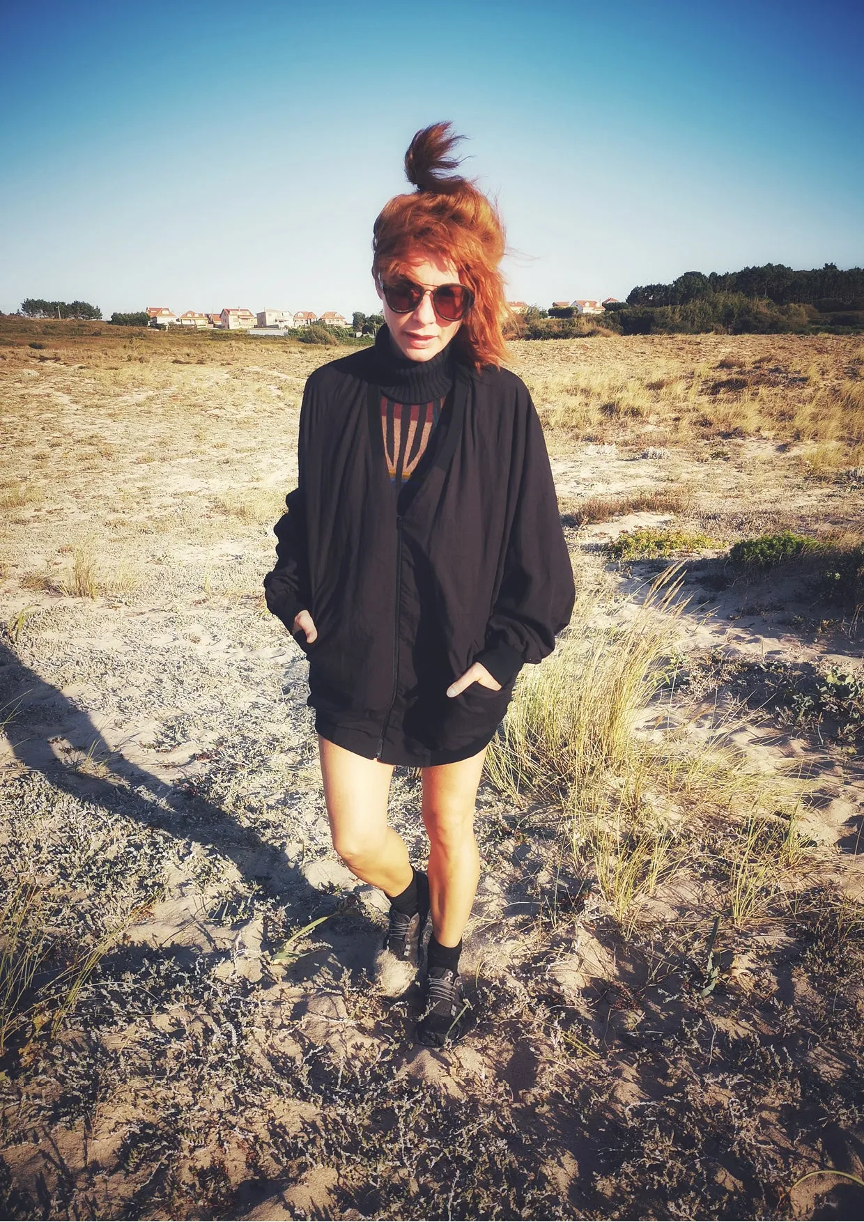 VINTAGE PILOT JACKET V NECK - LINEN black