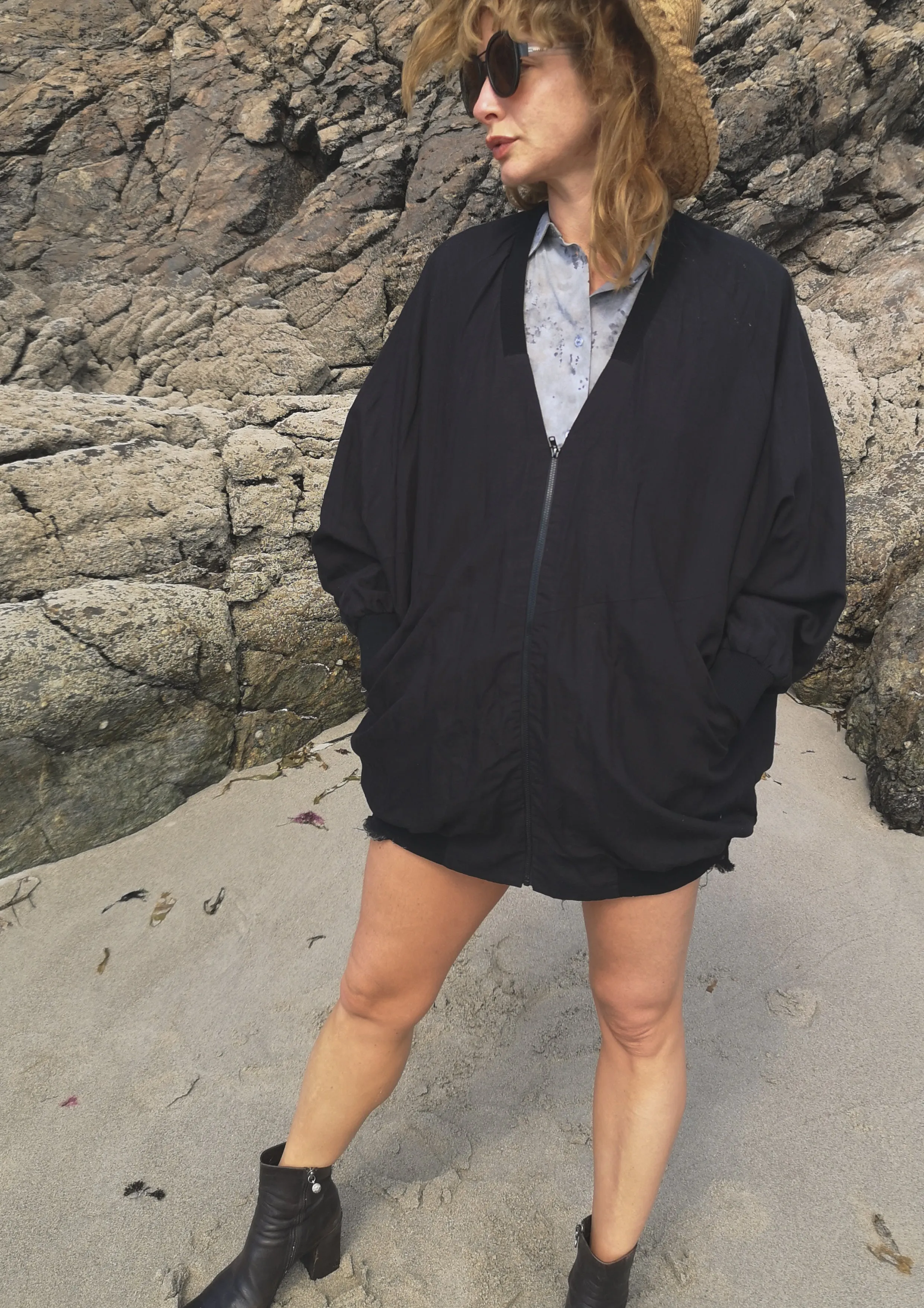 VINTAGE PILOT JACKET V NECK - LINEN black