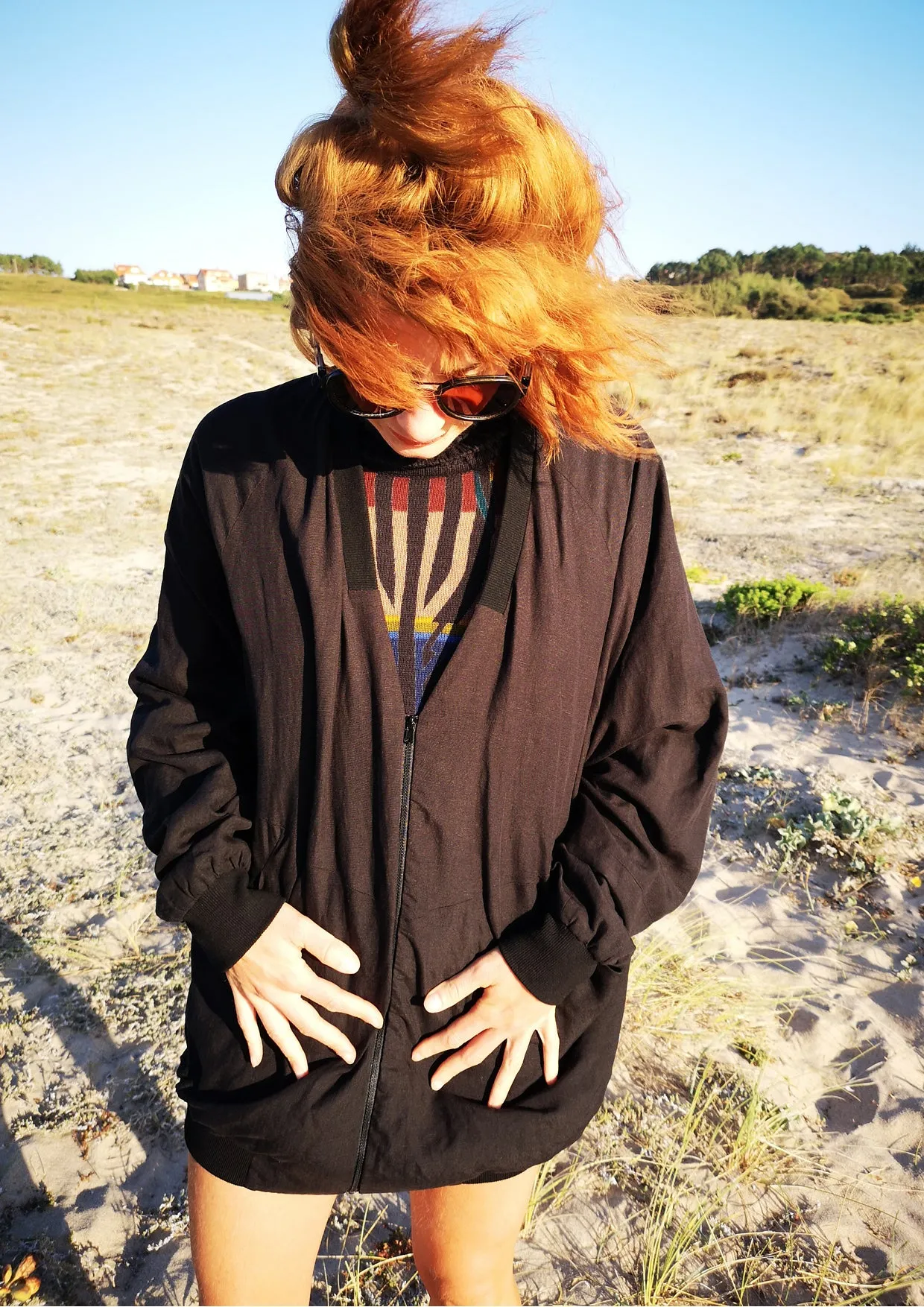 VINTAGE PILOT JACKET V NECK - LINEN black