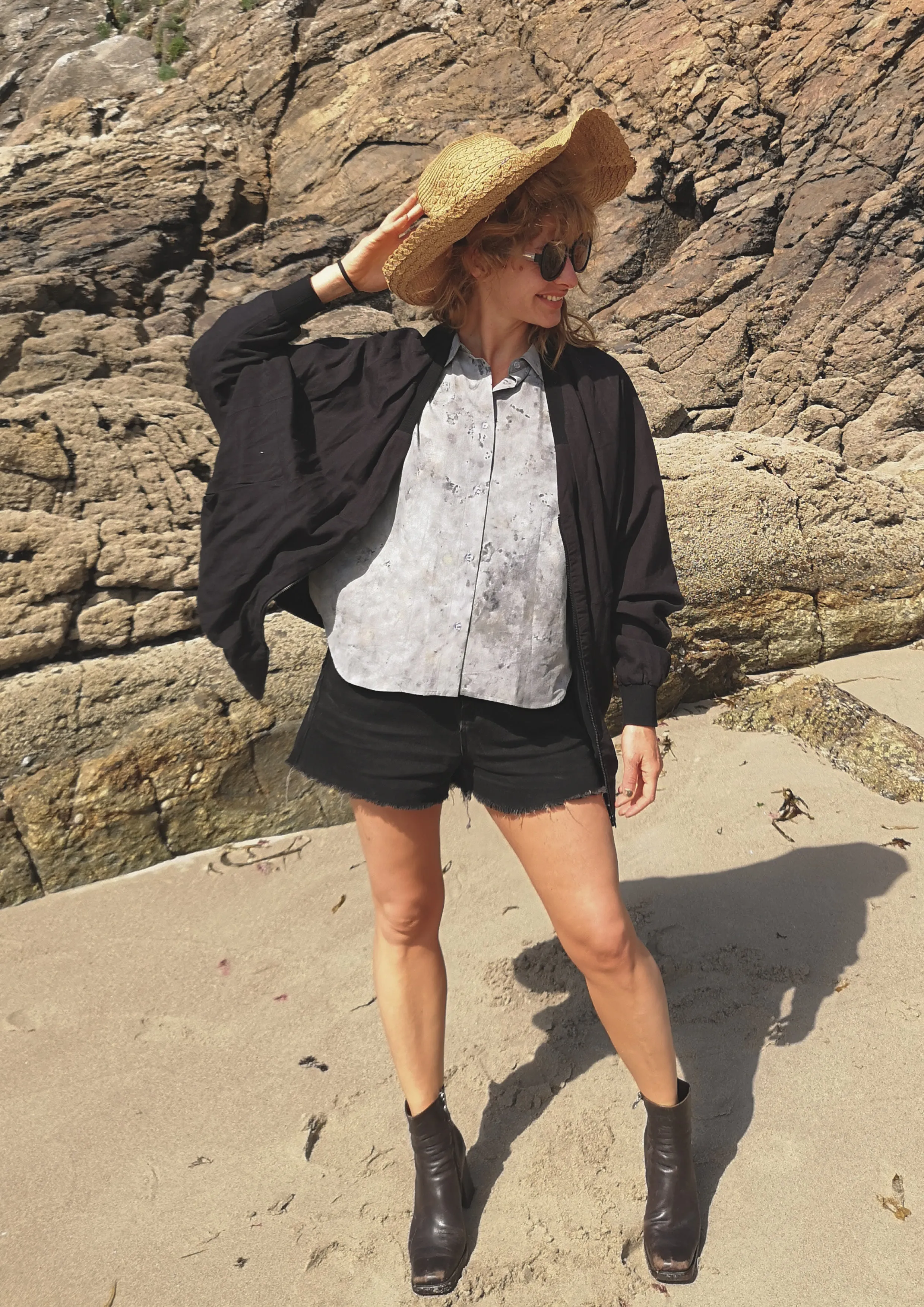 VINTAGE PILOT JACKET V NECK - LINEN black