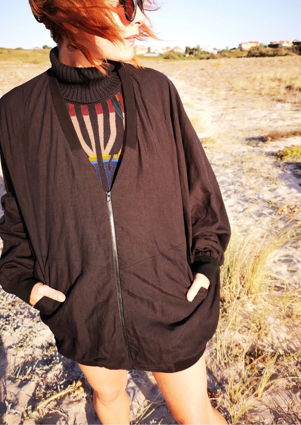 VINTAGE PILOT JACKET V NECK - LINEN black