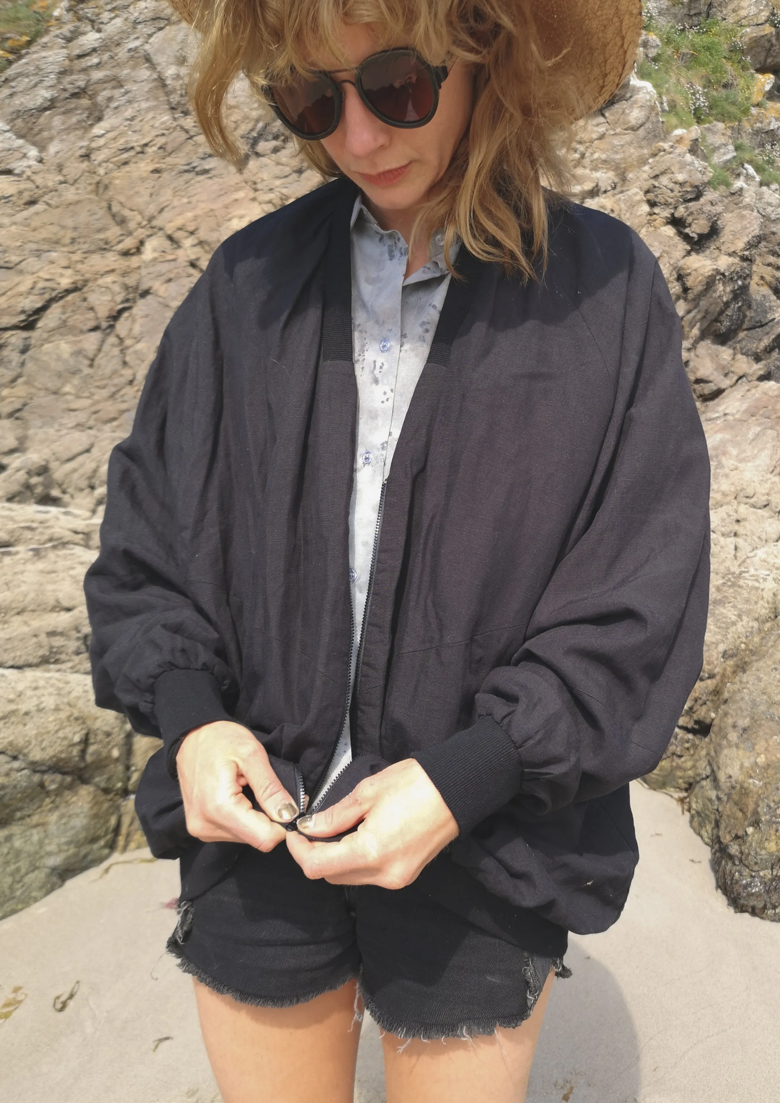 VINTAGE PILOT JACKET V NECK - LINEN black