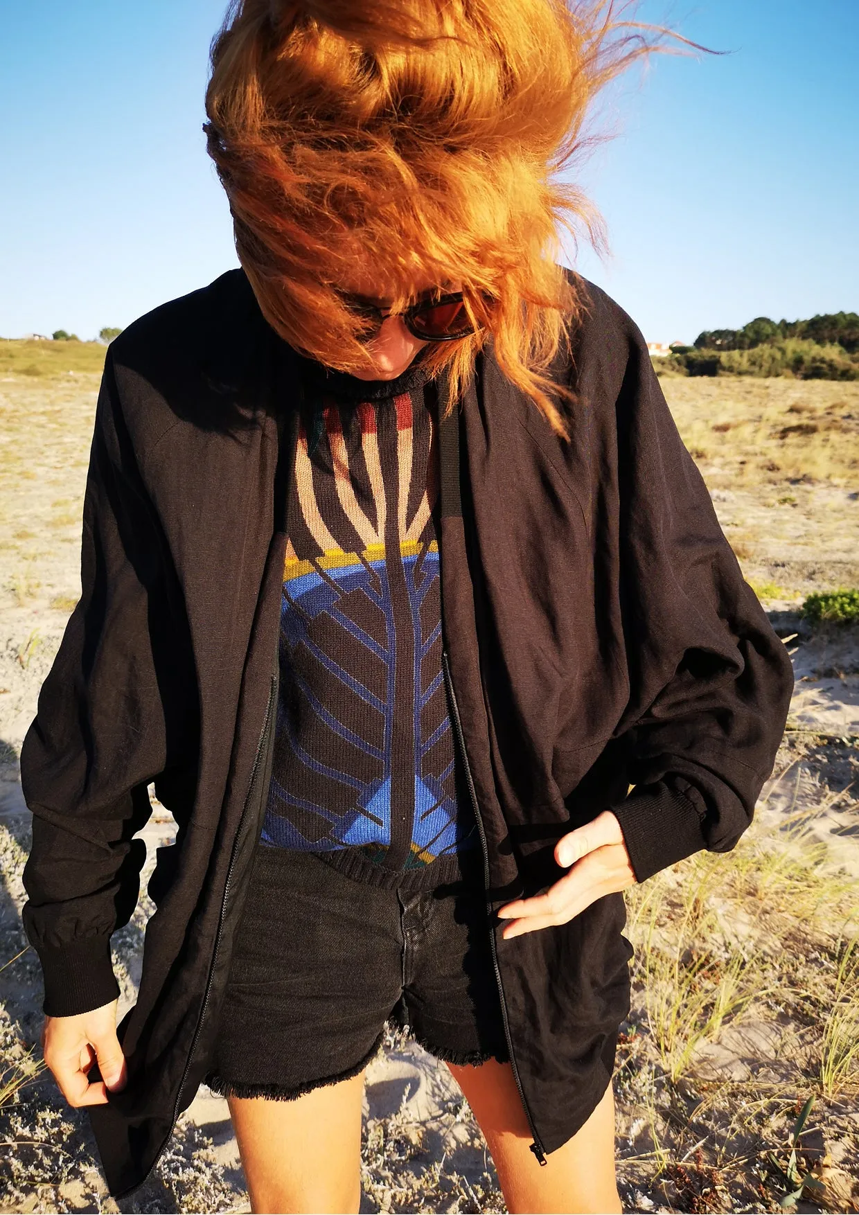 VINTAGE PILOT JACKET V NECK - LINEN black