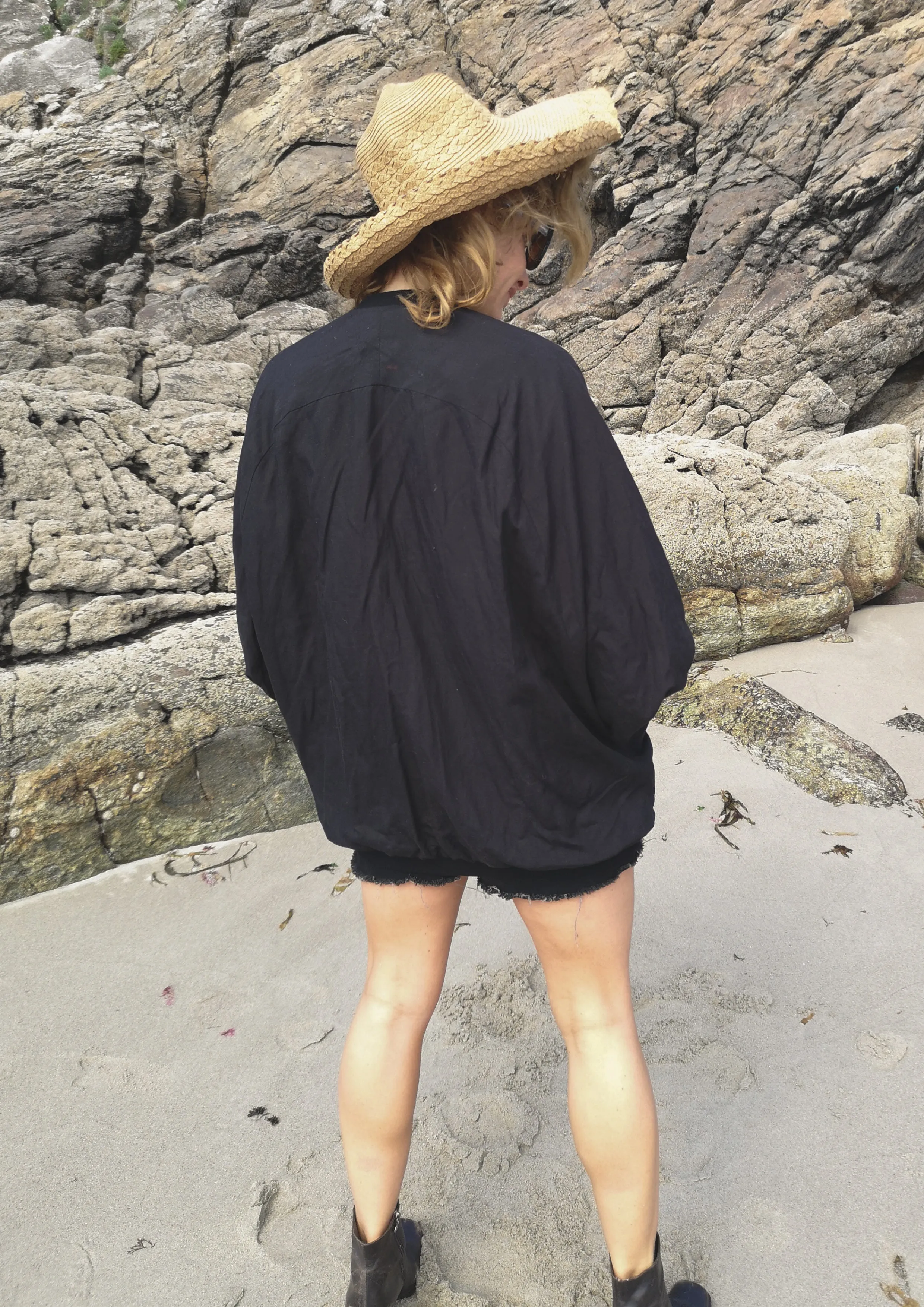 VINTAGE PILOT JACKET V NECK - LINEN black