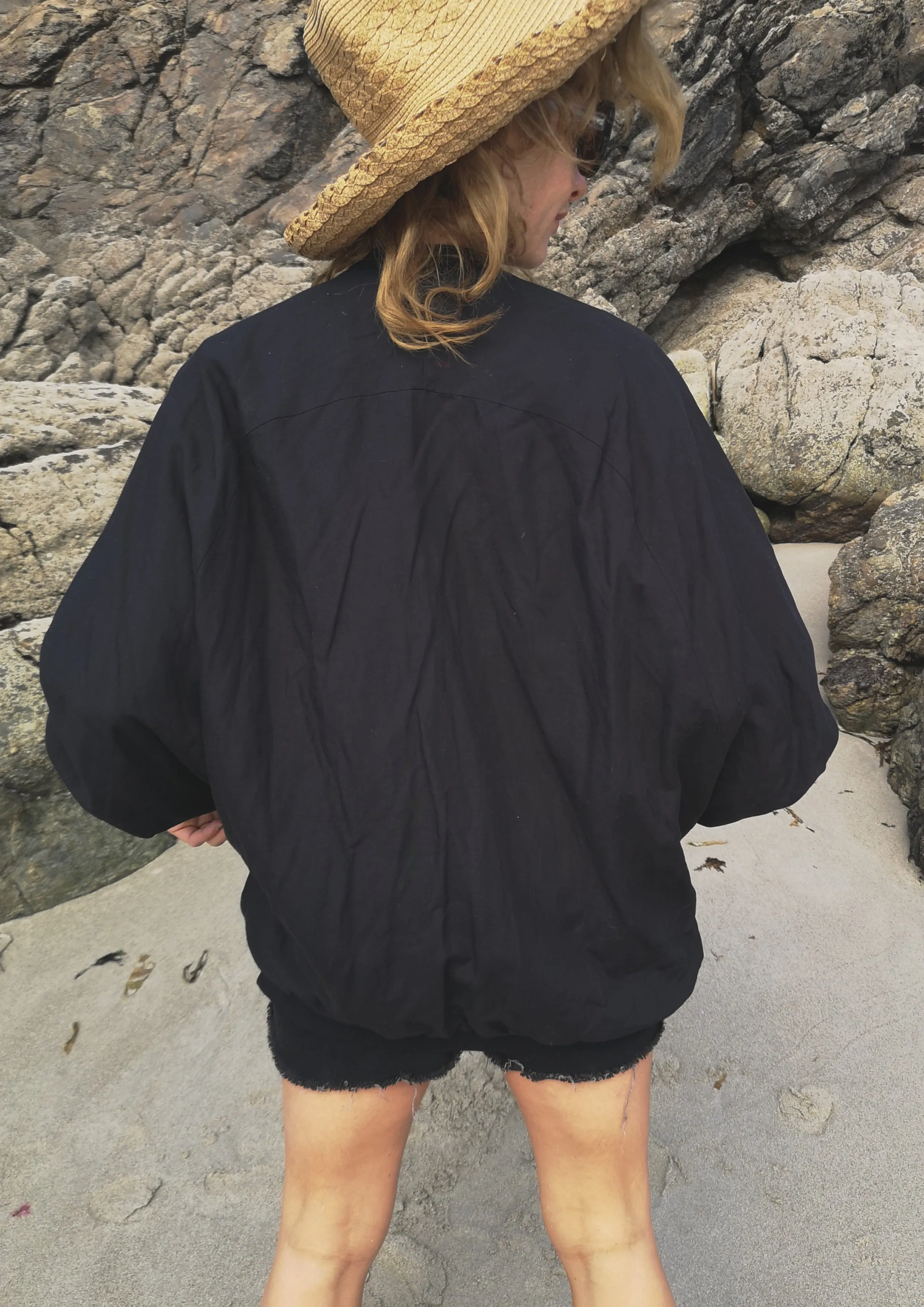 VINTAGE PILOT JACKET V NECK - LINEN black