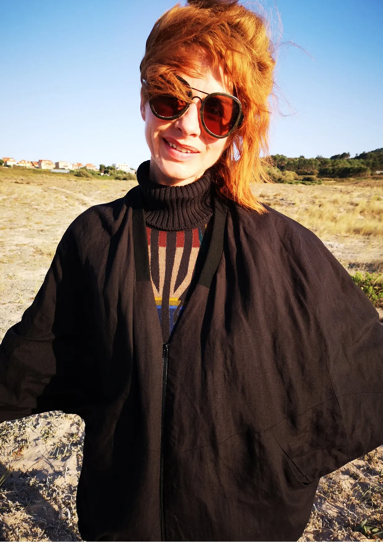 VINTAGE PILOT JACKET V NECK - LINEN black