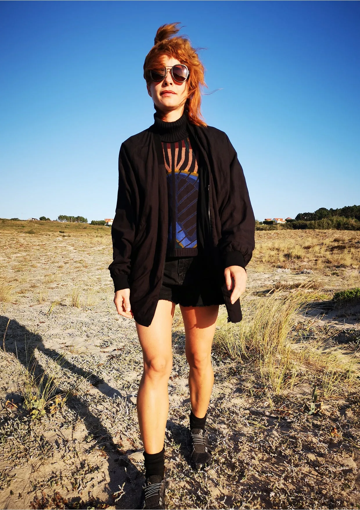 VINTAGE PILOT JACKET V NECK - LINEN black