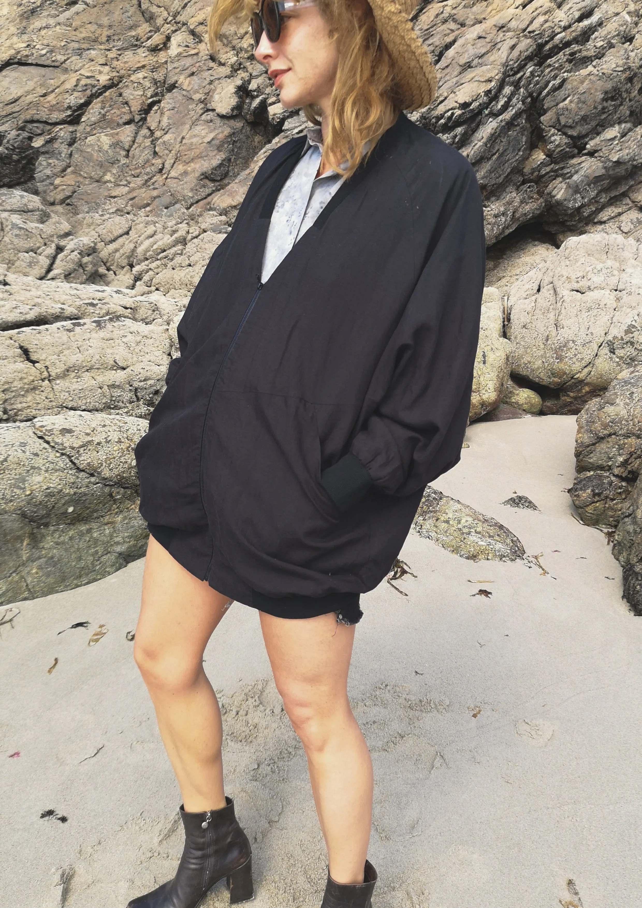 VINTAGE PILOT JACKET V NECK - LINEN black
