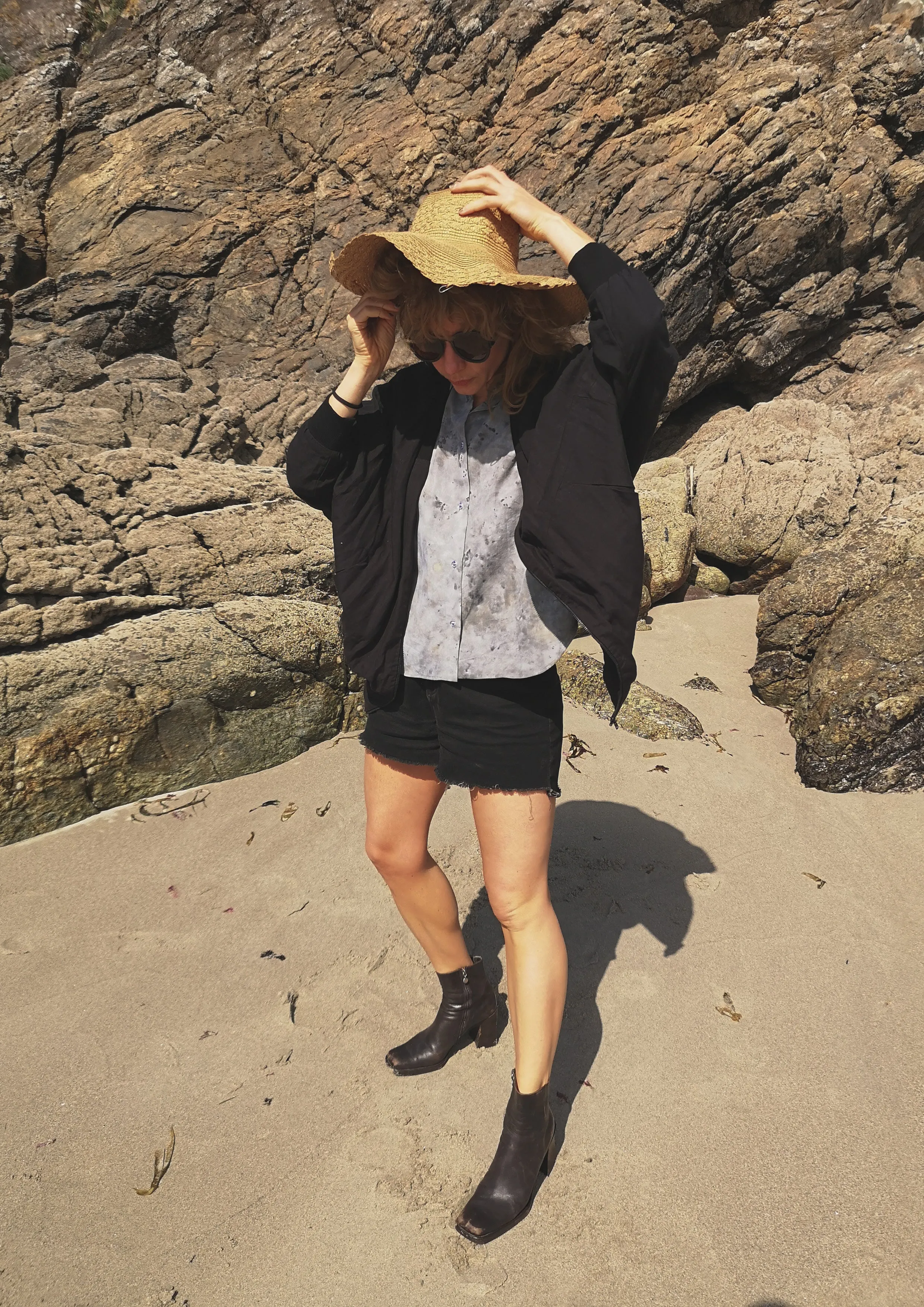 VINTAGE PILOT JACKET V NECK - LINEN black