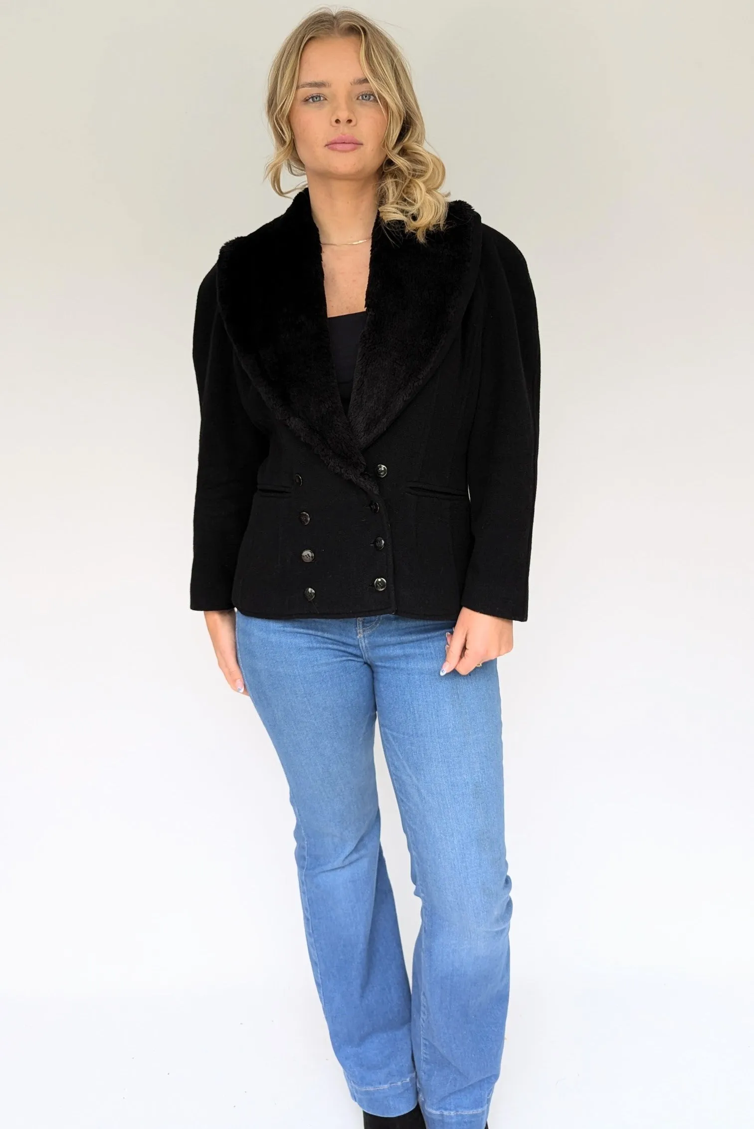 Vintage Wool Faux Fur Tailored Jacket