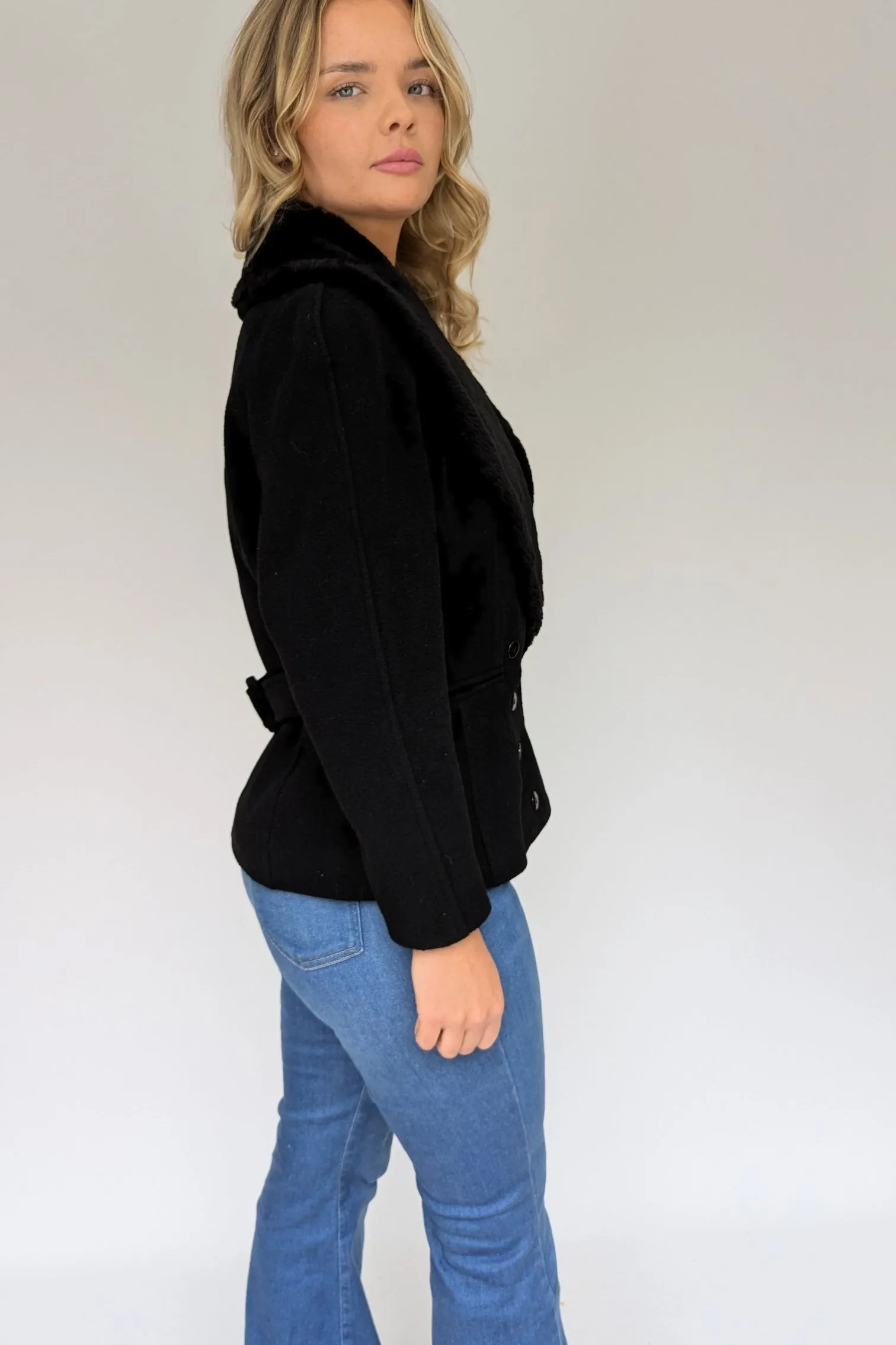 Vintage Wool Faux Fur Tailored Jacket